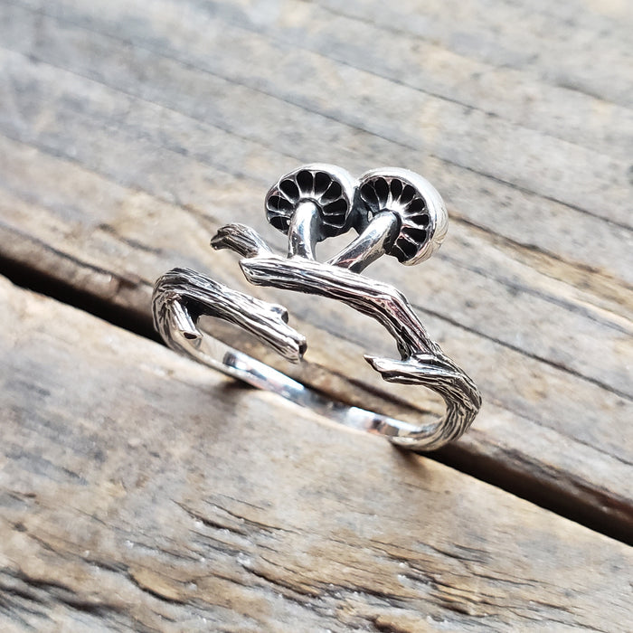 Sterling Silver Adjustable Branch and Mushroom Ring