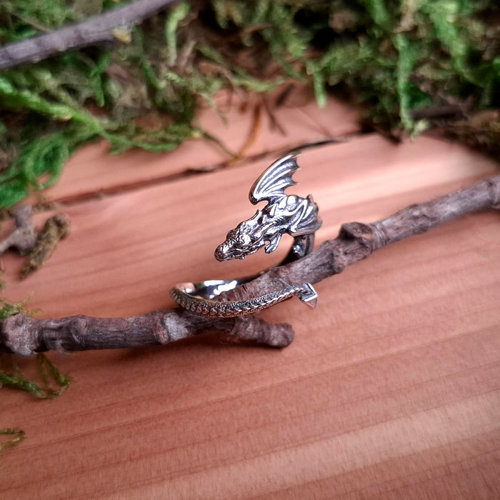 Sterling Silver Adjustable Dragon Ring