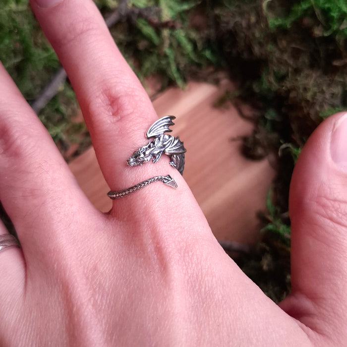 Sterling Silver Adjustable Dragon Ring