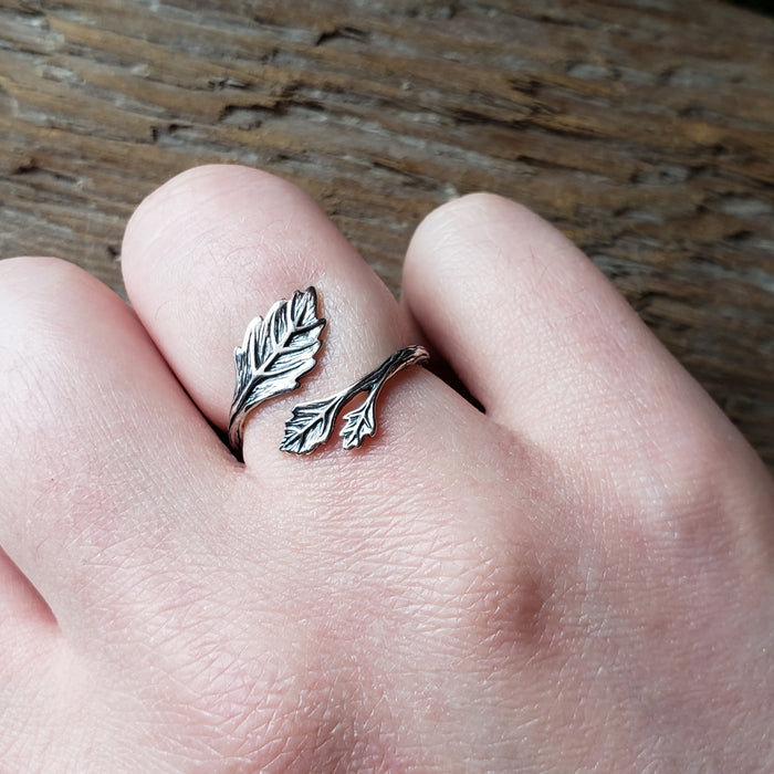 Sterling Silver Adjustable Leaf Ring
