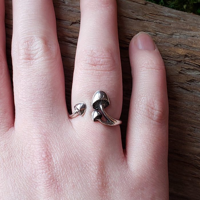 Sterling Silver Adjustable Mushroom Trio Ring