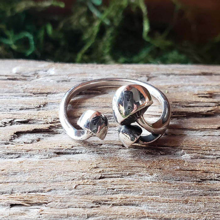 Sterling Silver Adjustable Mushroom Trio Ring