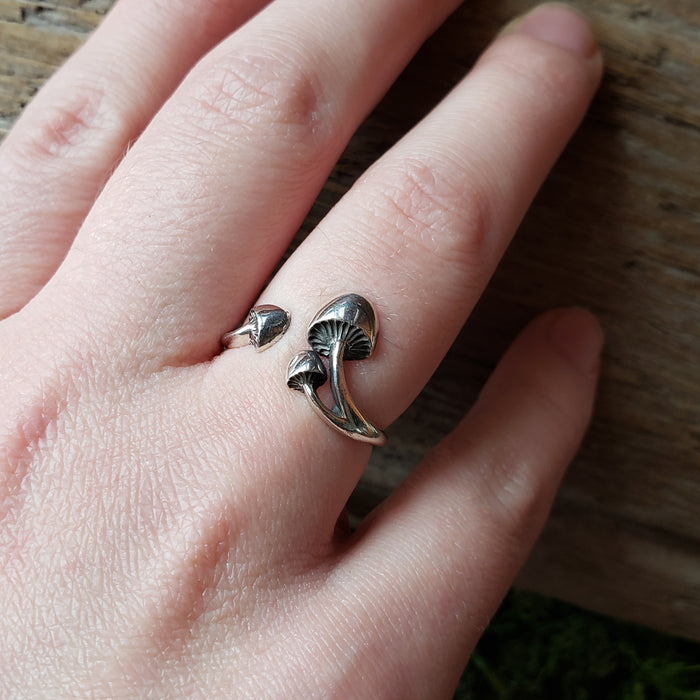 Sterling Silver Adjustable Mushroom Trio Ring