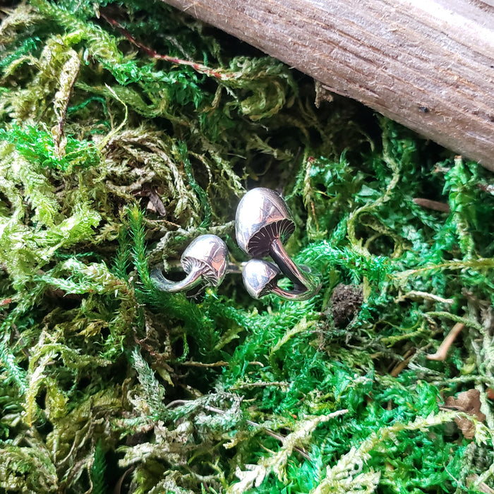 Sterling Silver Adjustable Mushroom Trio Ring