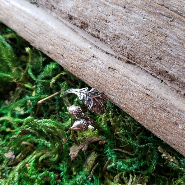 Sterling Silver Adjustable Oak & Acorn Ring