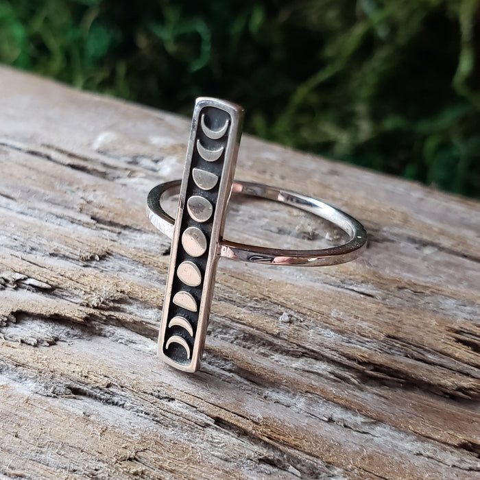 Sterling Silver Moon Phase Bar Ring