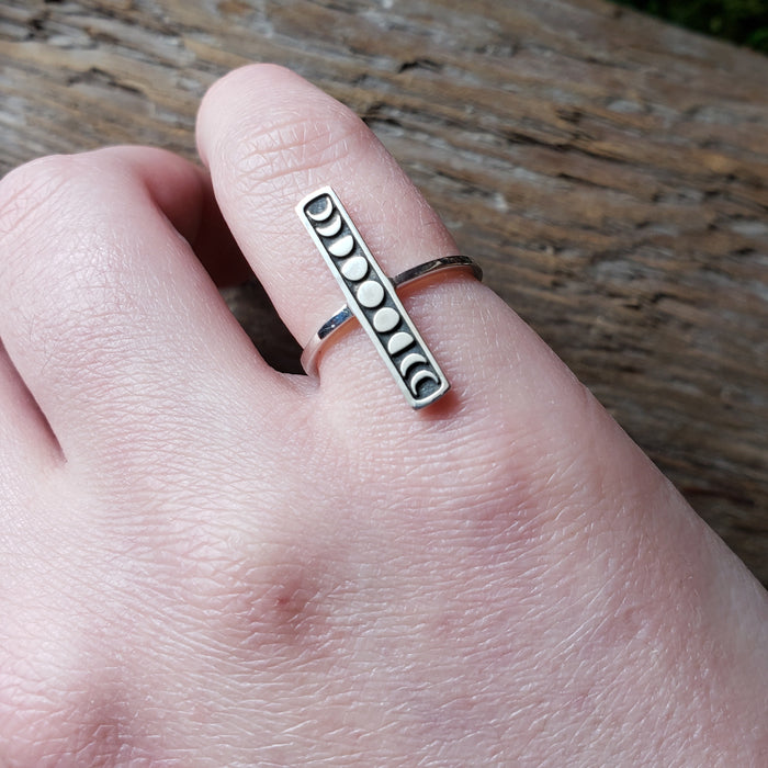 Sterling Silver Moon Phase Bar Ring