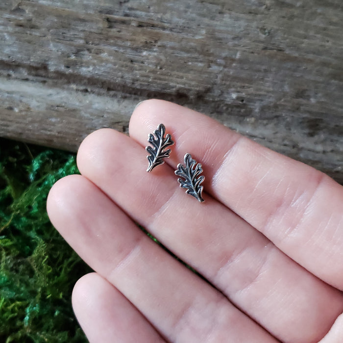 Sterling Silver Oak Leaf Studs