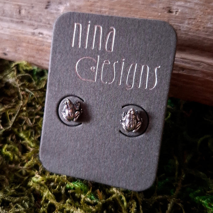 Sterling Silver Tiny Frog Studs