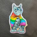 Sticker: Rainbow Pride Cat, 3.75" Holographic Sparkle Vinyl