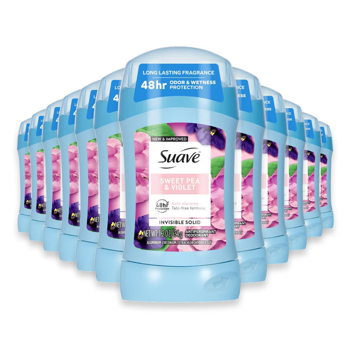 Suave Invisible Solid Sweet Pea & Violet Antiperspirant Deodorant 1.2 oz - 12 Pack