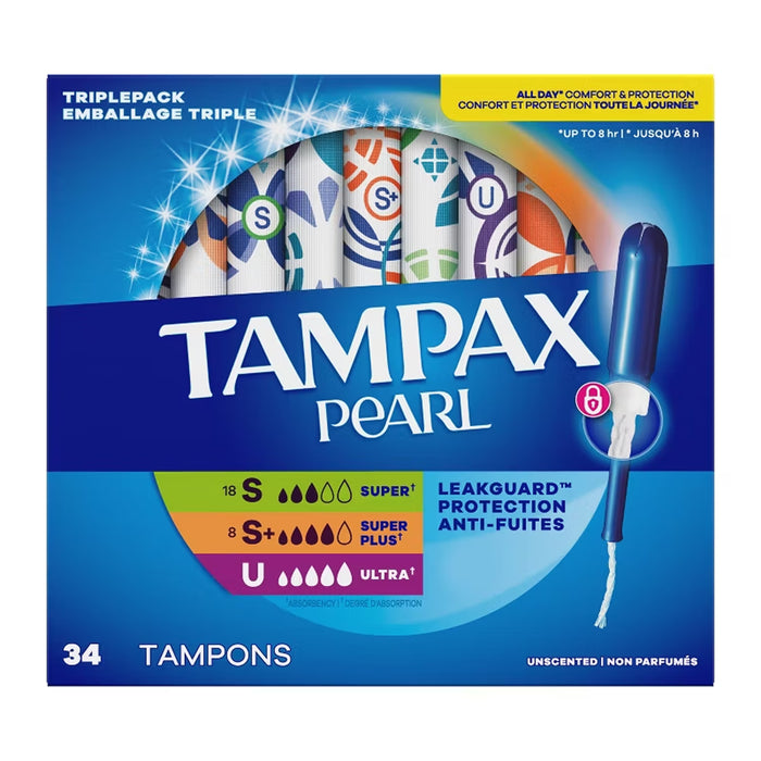 Tampax Pearl Triple Pack Super Super Plus & Ultra Unscented Tampons - 34 Ct - 6 Pack