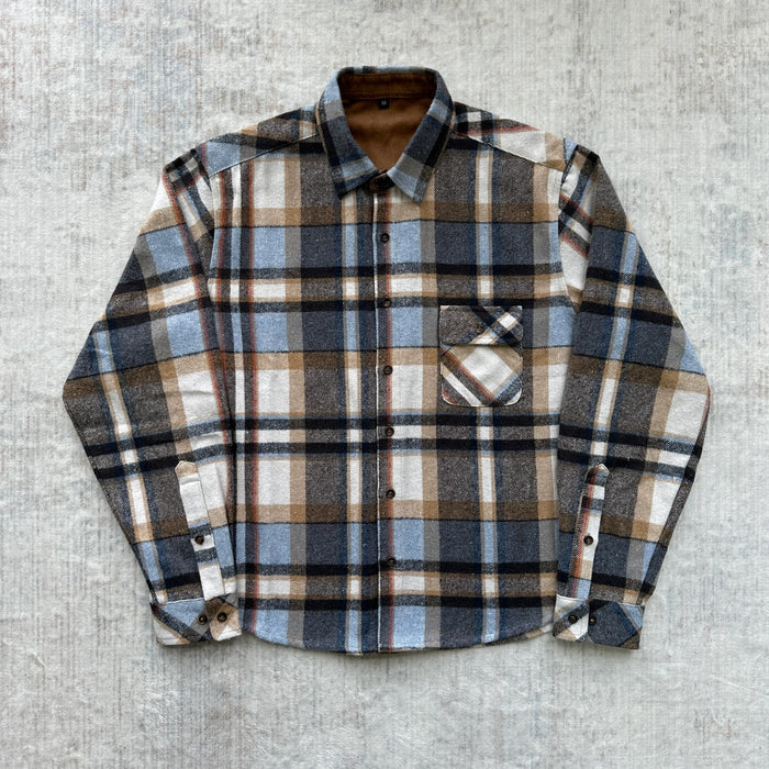 Tan Light Blue Long-Sleeved Flannel Shirt