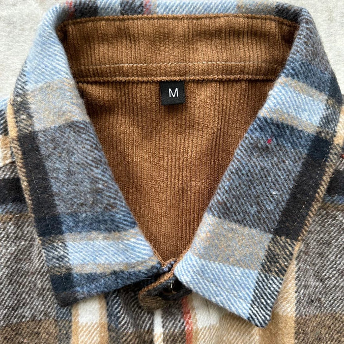 Tan Light Blue Long-Sleeved Flannel Shirt