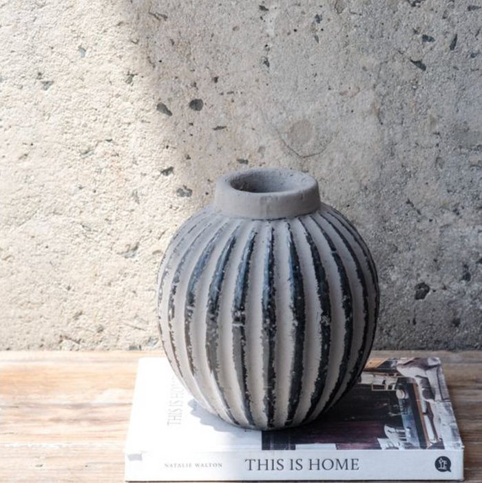 Tan Ribbed Vase 8.6"