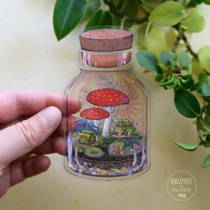 Terrarium Mushroom Village Clear Vinyl Sticker