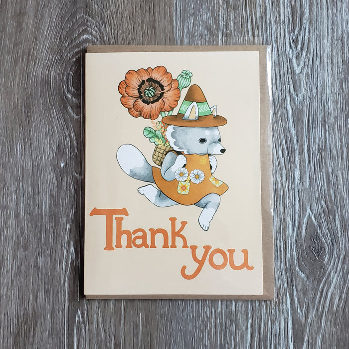 "Thank You" Grey Fox Greeting Card