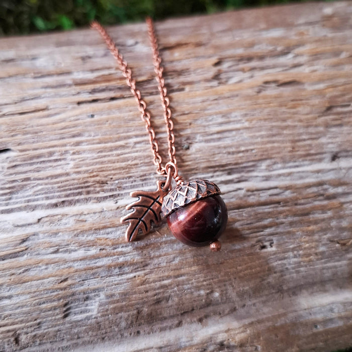 Tigers Eye Acorn Copper Necklace