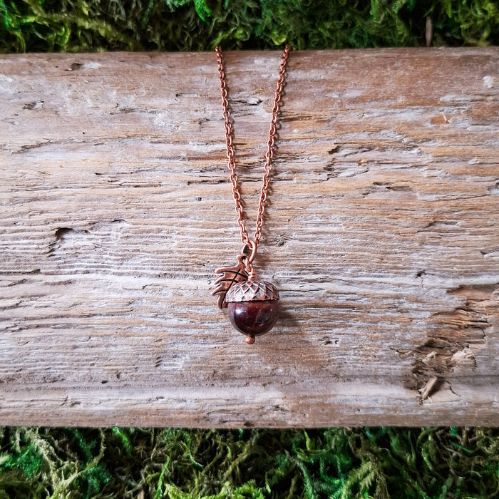 Tigers Eye Acorn Copper Necklace