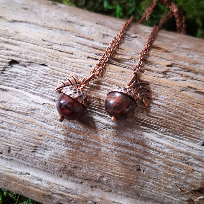 Tigers Eye Acorn Copper Necklace