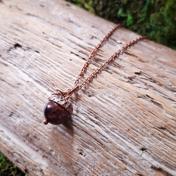 Tigers Eye Acorn Copper Necklace