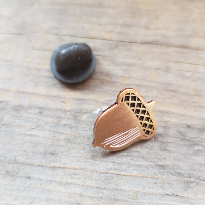 Tiny Brass Acorn Enamel Pin