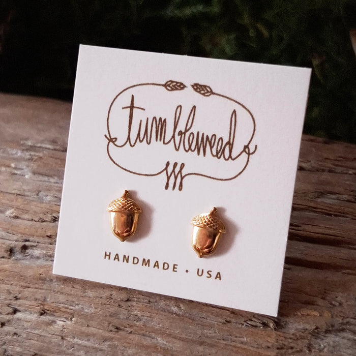 Tiny Brass Acorn Stud Earrings