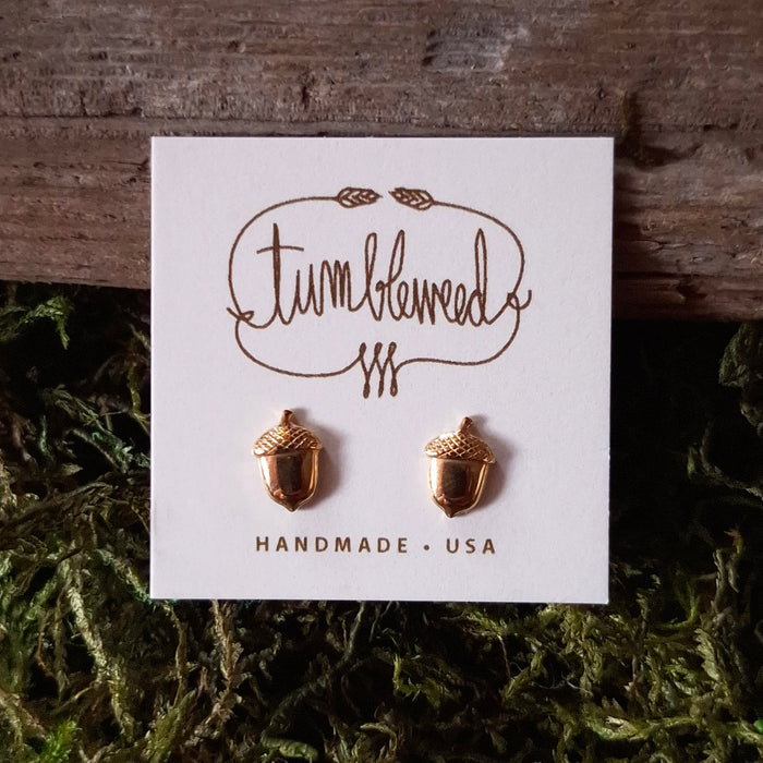Tiny Brass Acorn Stud Earrings