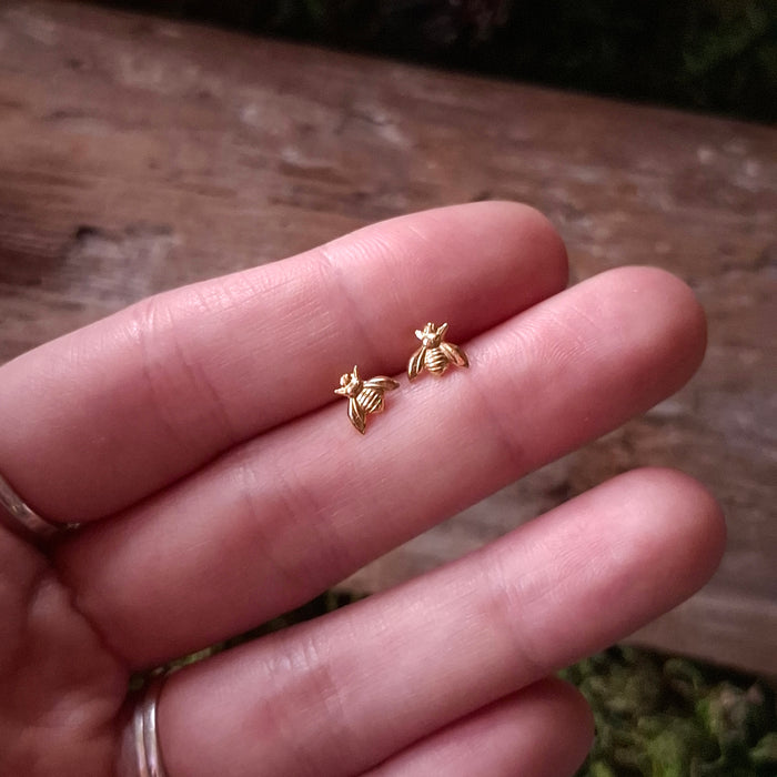 Tiny Brass Bee Stud Earrings