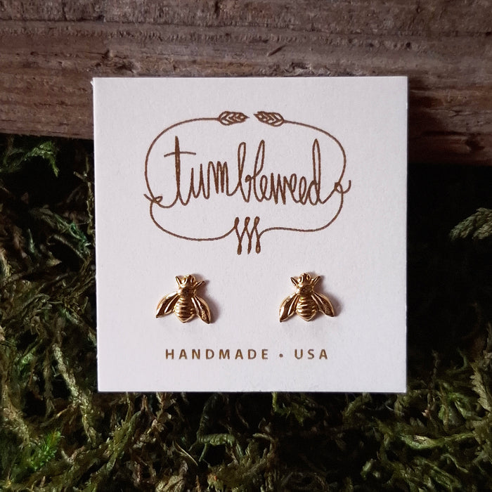 Tiny Brass Bee Stud Earrings