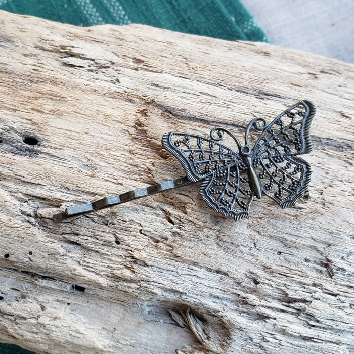 Tiny Brass Butterfly Hairpin