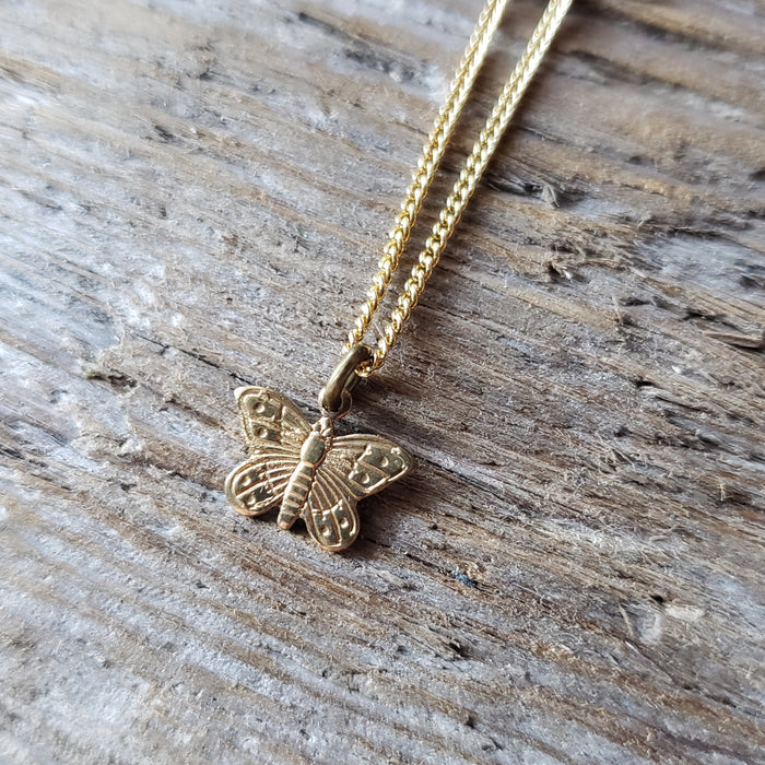 Tiny Brass Butterfly Pendant