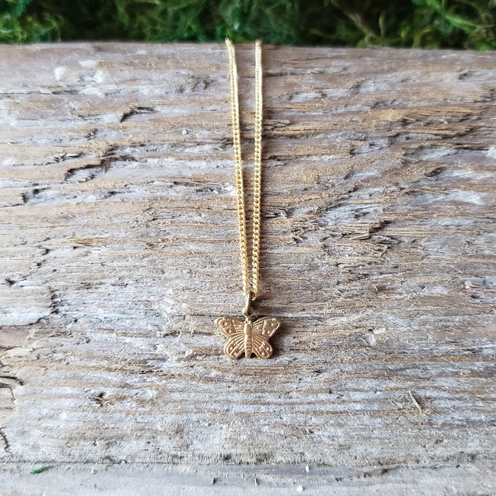 Tiny Brass Butterfly Pendant