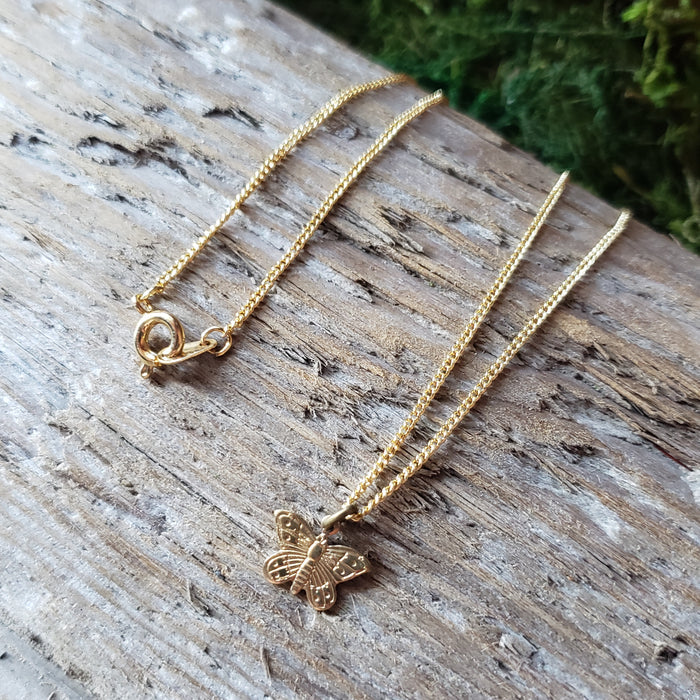 Tiny Brass Butterfly Pendant