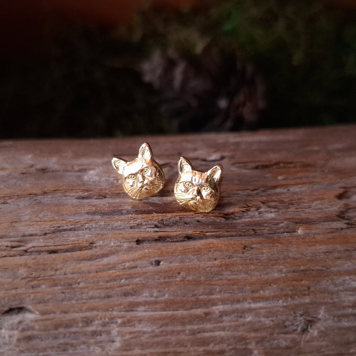 Tiny Brass Cat Stud Earrings