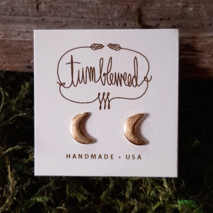 Tiny Brass Crescent Moon Stud Earrings