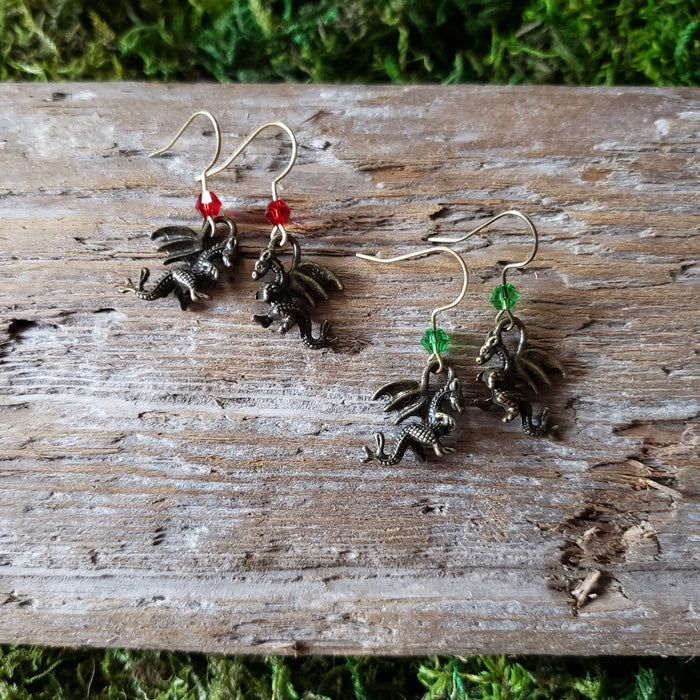 Tiny Brass Dragon Earrings