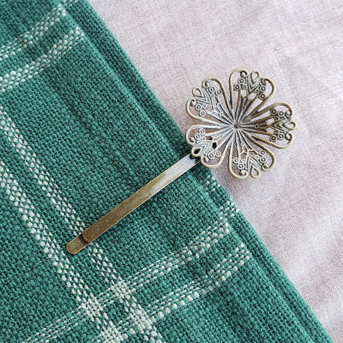 Tiny Brass Flower Hairpin.