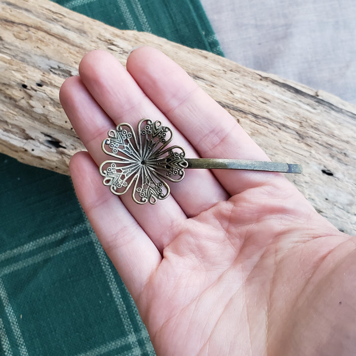 Tiny Brass Flower Hairpin.