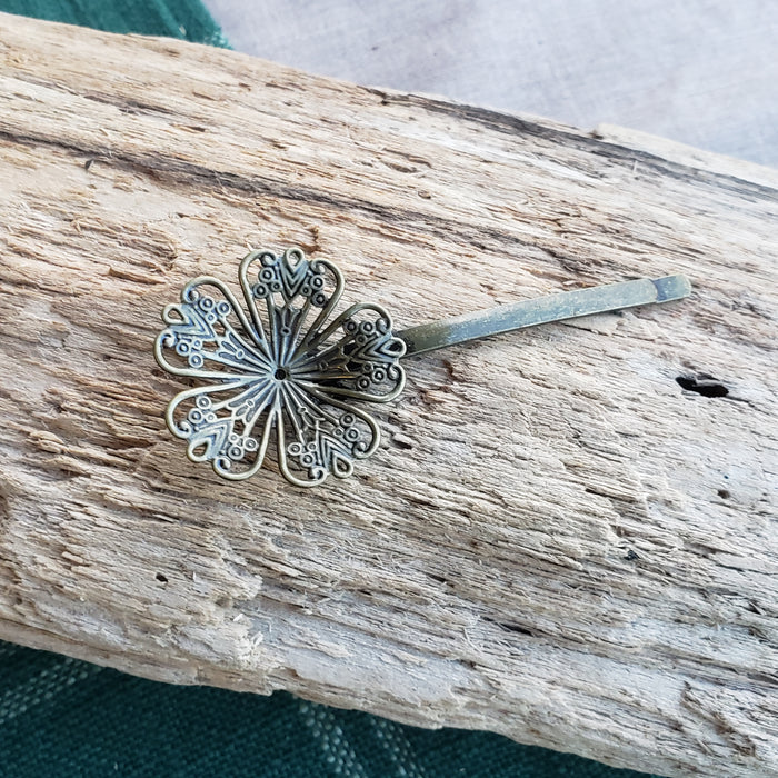 Tiny Brass Flower Hairpin.