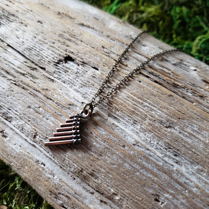 Tiny Brass Pan Flute Necklace