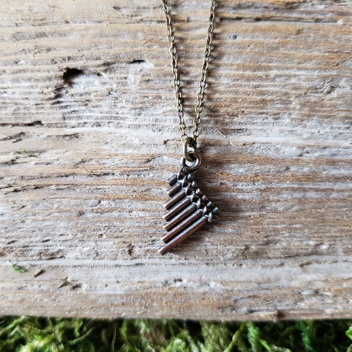 Tiny Brass Pan Flute Necklace