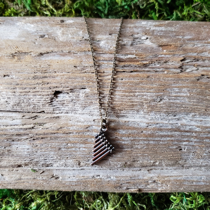 Tiny Brass Pan Flute Necklace