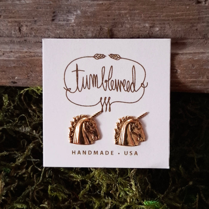 Tiny Brass Unicorn Stud Earrings