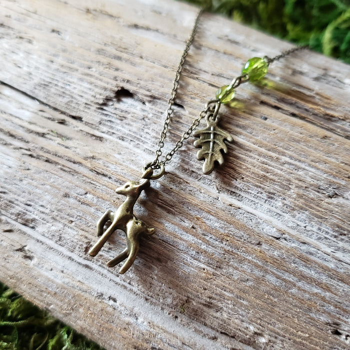 Tiny Brass Woodland Deer Necklace
