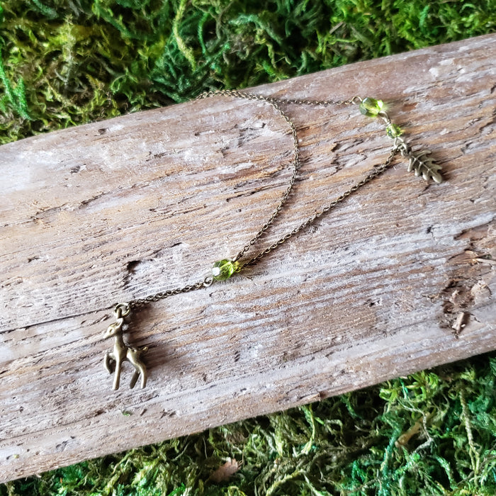 Tiny Brass Woodland Deer Necklace