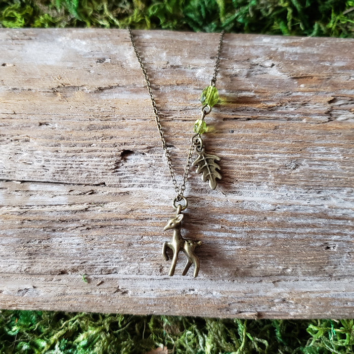 Tiny Brass Woodland Deer Necklace