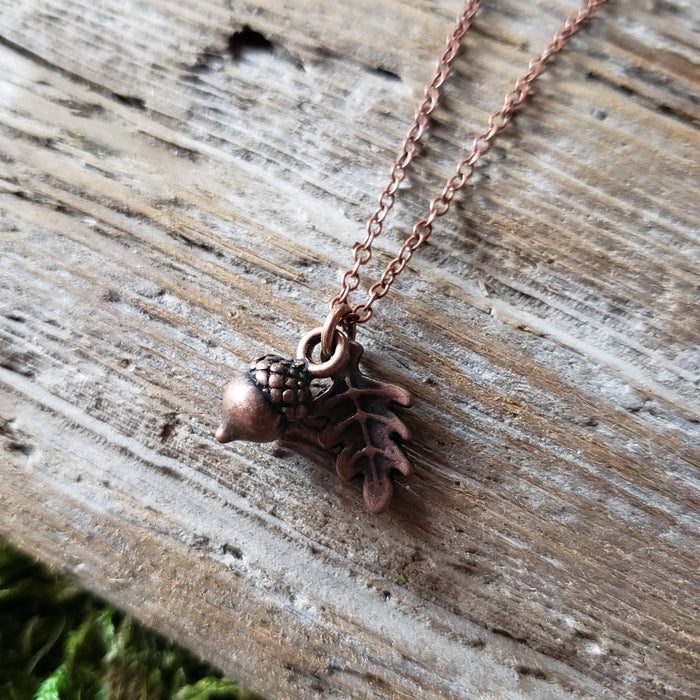 Tiny Copper Acorn Necklace