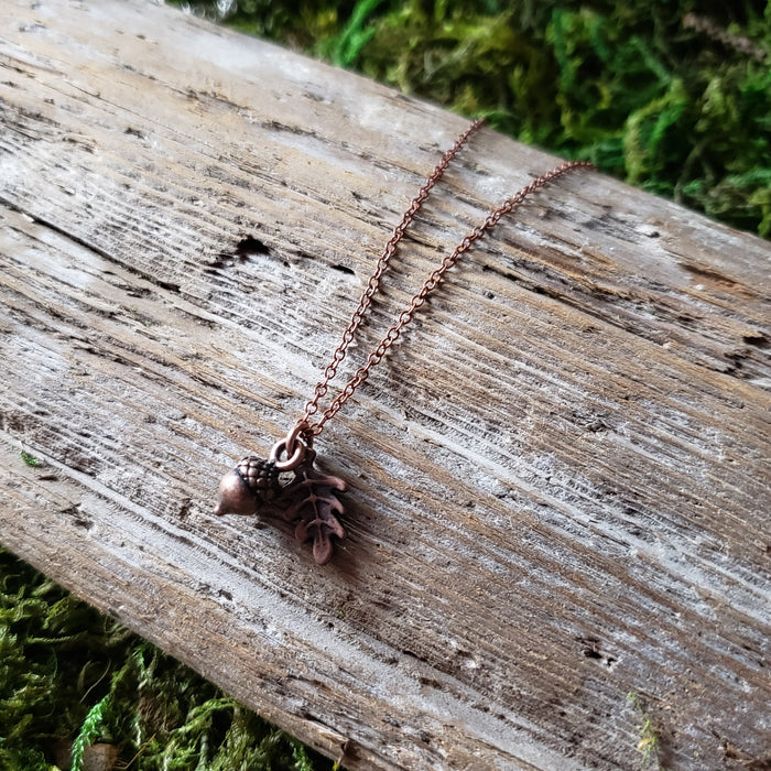 Tiny Copper Acorn Necklace