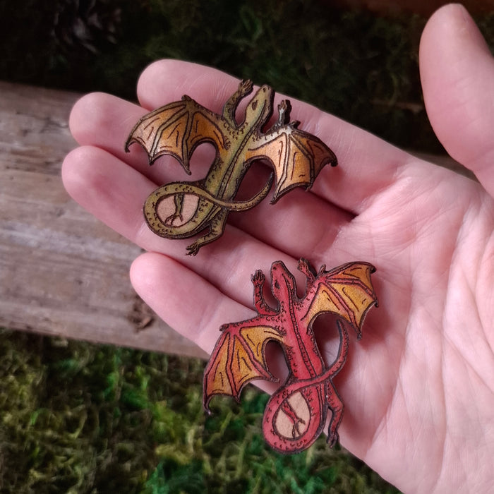 Tiny Dragon Leather Brooch